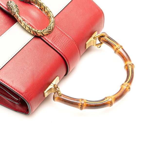 GUCCI Red Leather Bamboo Shoulder Bag - Picture 7 of 13